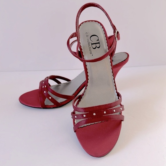 CB Collections Strappy High Heels 7 1/2 Dark Red Burgundy Rhinestone Detail - Picture 6 of 9